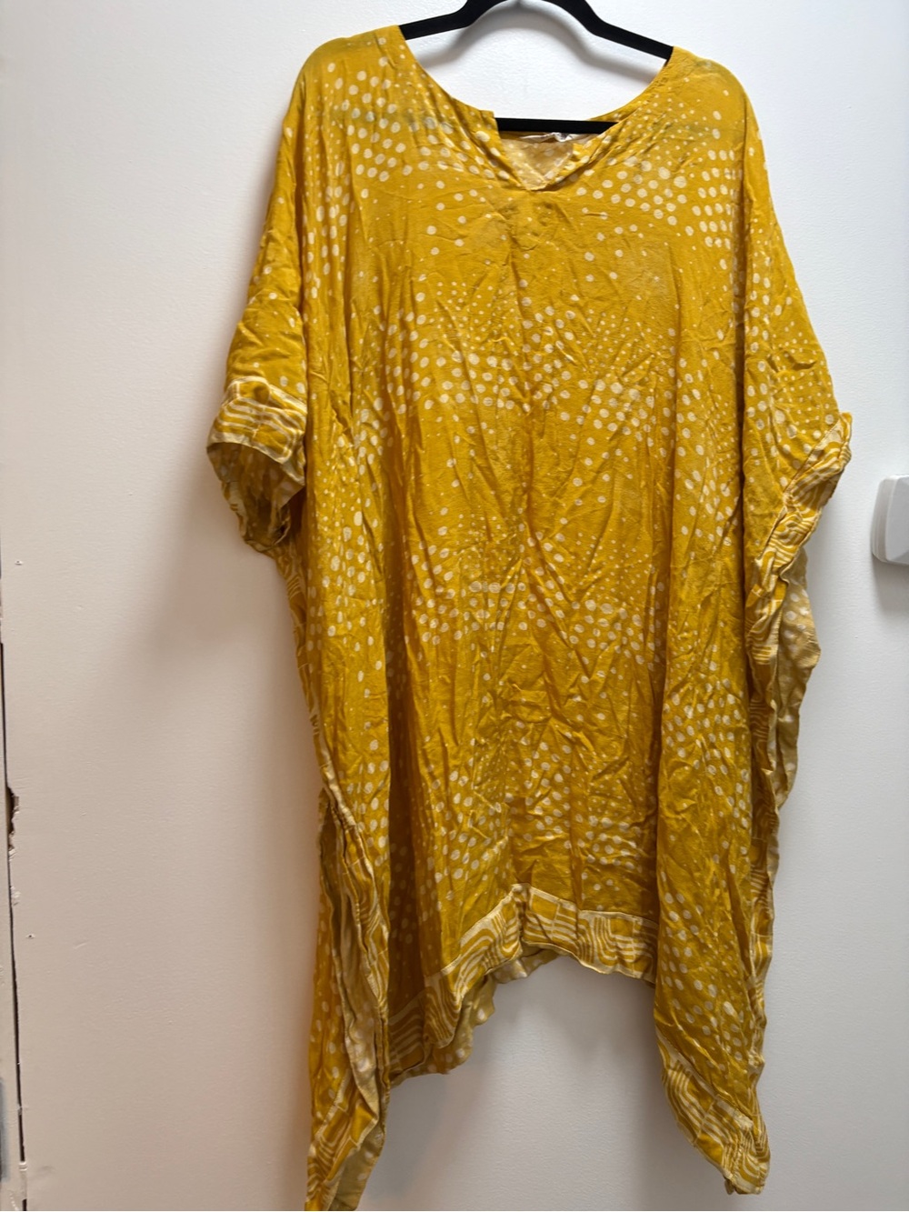 IndieFab Mustard Yellow Polka Dot Women’s Tunic Top Kaftan Beach coverup
